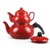 Czajnik czerwony emaliowany z porcelanową górą