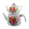 Czajnik emaliowany z porcelanową górą z kwiatowym wzorem