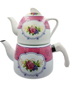 Czajnik emaliowany z porcelanową górą wzór róże