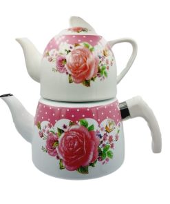 Czajnik emaliowany z porcelanową górą wzór polne kwiaty