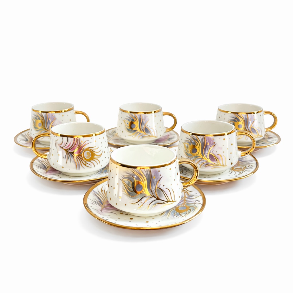 Zestaw filiżanek 60 ml zdobienie pawie pióro – 6 szt. 397c3fa81f6283b9e7a1c284266849a1